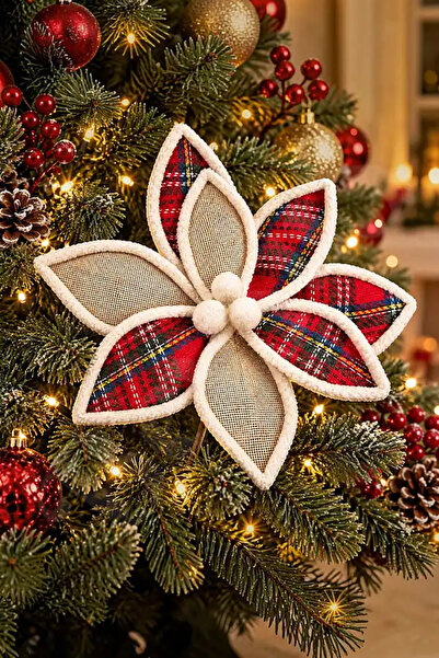 BeySüS New Year's Big Red Ponsetia Flower - Jute Pattern