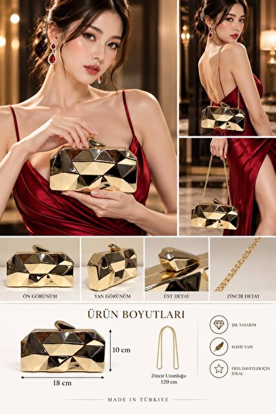 womenacs Women's Gold Gold Color Metal Design Evening Bag