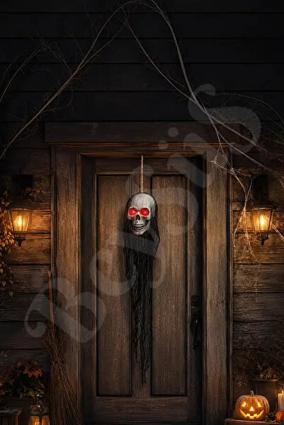BeySüS Halloween Cadılar Bayramı Işıklı Kafatası Tüllü Asma Dekor