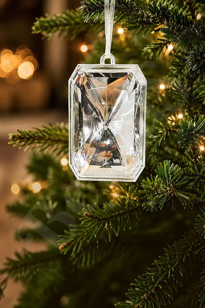 BeySüS Christmas Pine Tree Ornament Crystal Rectangular Cut Silver