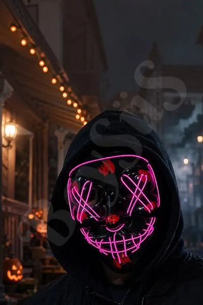 BeySüS Cadılar Bayramı Siyah Maske Neon Mor Işıklı