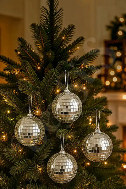 BeySüS Christmas Pine Tree Ornament Mirrored Disco Ball 8 cm Set of 4