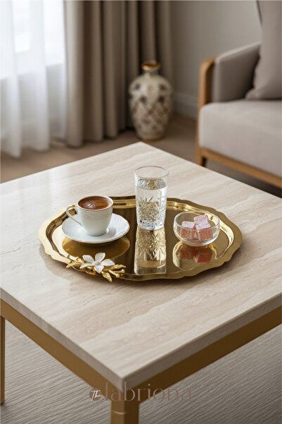 FABRIONA TEK TARAFLI GOLD 6’lı Paslanmaz Çelik Oval Mini Papatyalı Çay Kahve ...