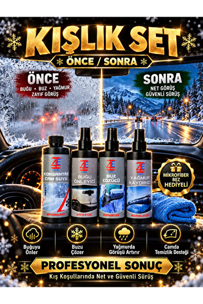 4E CARE Kışlık 4'lü Oto Bakım Sprey Set Buğu Önleyici Buz Cözücü Yağmur Kaydı...