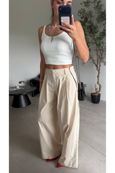 Bade Butik Cream Pleated Palazzo Trousers