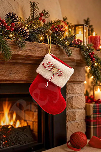 BeySüS Ornament pentru brad de Crăciun șosetă roșie cu ursuleț 15 cm