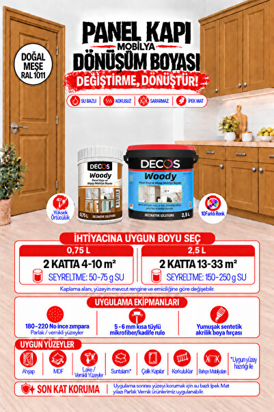 DECOS WOODY - Doğal Meşe - Renkli Panel Kapı ve Mobilya Boyası | Su Bazlı Kok...