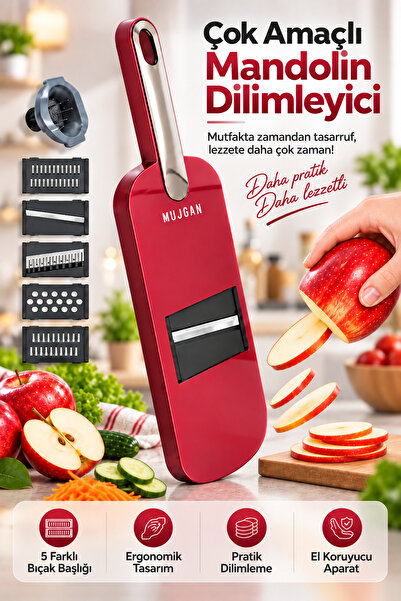 MUJGAN 5 Başlıklı Meyve Sebze Dilimleyici Kırmızı