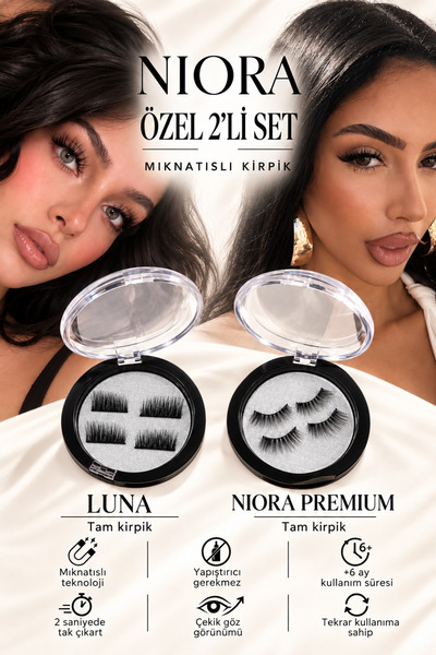 NIORA LASH 2’li Mıknatıslı İpek Kirpik seti ( Luna & Niora model )