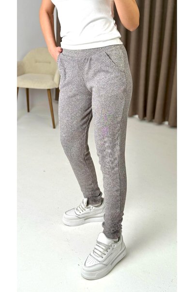 Generic Brand Tricotaj gri, cu textură elastică, talie elastică, croială confortabilă, cu buzunare laterale, colanți din material tricotat