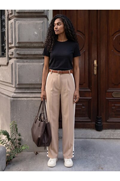 Juuuj Mink Flexible Lycra Fabric High Waist Wide Leg Comfortable Fit Pants wi...