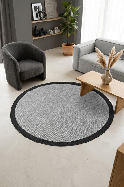 HÜNKAR HALI Roma Antrasit Siyah Yuvarlak Tozumaz Kaymaz Tabanlı Modern Sisal ...