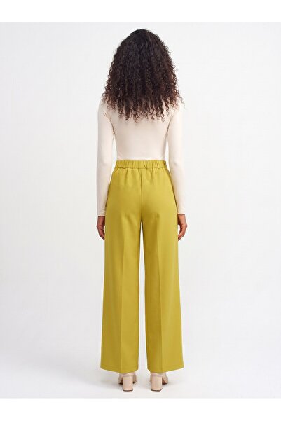 Juuuj Green Polyester Fabric High Waist Wide Leg Palazzo Form Pleated Detaile...