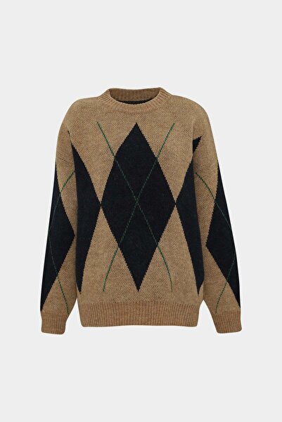 Açelya Okcu Crew Neck Baklava Pattern Loose Women's Knitwear Sweater
