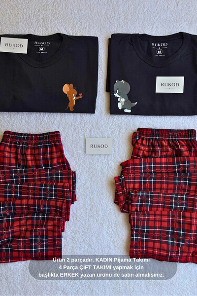 RUKOD Women's Single Black Kitten & Mouse Pajama Set (Women's Version of the ...