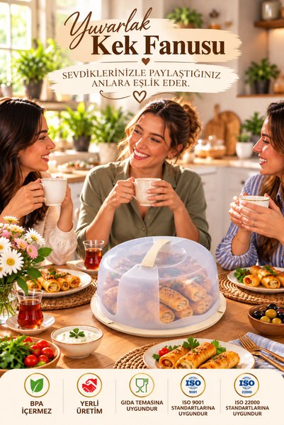 Sunplast 30 cm Yuvarlak Kek, Pasta, Börek Taşıma Piknik İçin Kutusu, Geçmeli Kilit Börek Pasta Fanusu