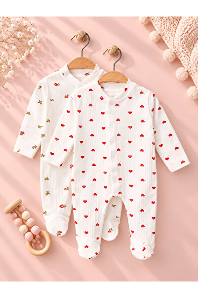 Ecrix Baby Kız Bebek Yenidoğan Pamuklu 2li Tulum Set