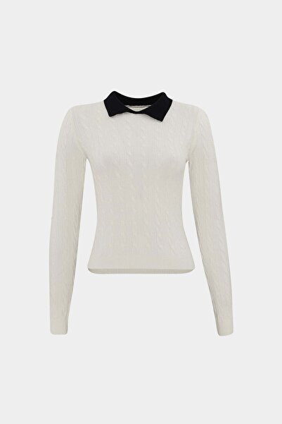 Açelya Okcu Baby Collar Color Transition Slim Fit Women's Short Knitwear Sweater