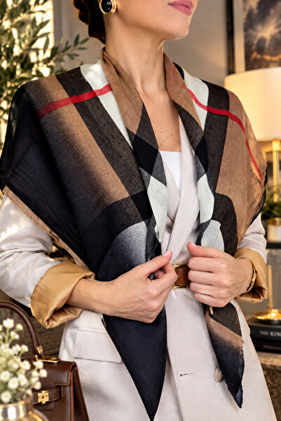 İNİTİUM 90*90 Brown Black Toned Plaid Cotton Scarf