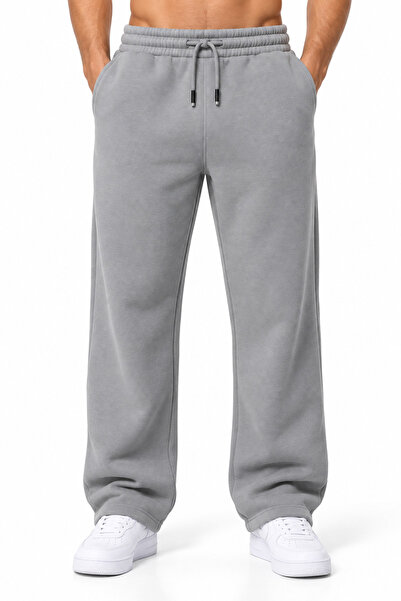 FR Franco Renzo Men's 3 Thread Threaded Baggy Wide Leg Winter Sweatpants Smoked