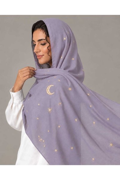 Veil Designer طرحه ليال موف طبقتين بتطريز علي كامل الطرحه نجوم و هلال قماش بو...