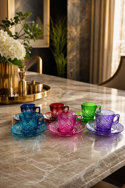 Kristal Market Colorful Coffee Set Luxury Tassel Pineapple Pattern Turkish Co...