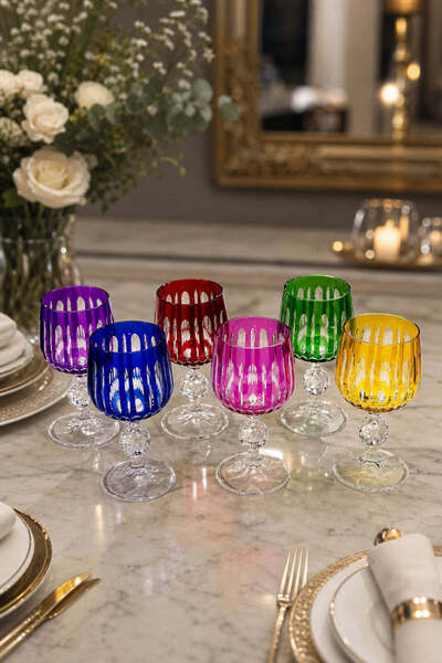 Kristal Market Handmade Crystal Lotus Pattern Glass Set of 6