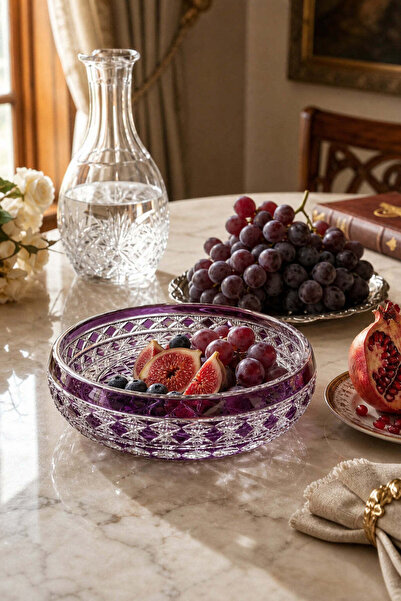 Kristal Market Handmade Crystal Patterned Amethist 28cm Tableware Presentatio...