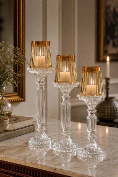 Kristal Market El Yapımı Kristal Dekoratif Mumluk Set 3'lü