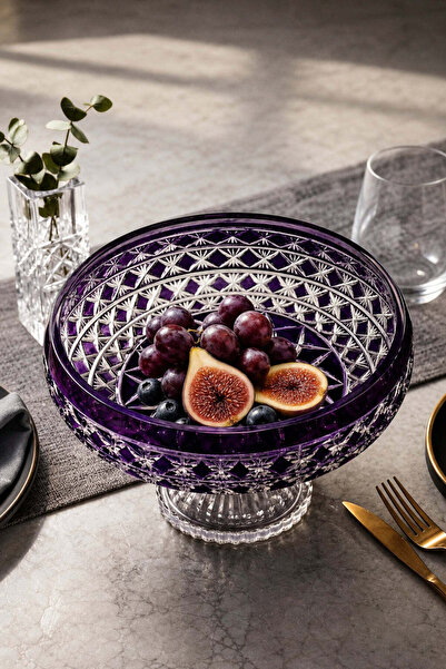 Kristal Market Handmade Crystal Patterned Amethist 28cm Tableware Presentatio...