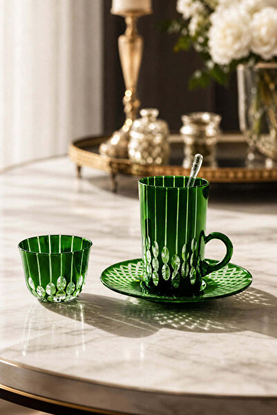 Kristal Market El Yapımı Kristal Desenli Renkli 6 Kişilik Çay Takımı Damla Desen
