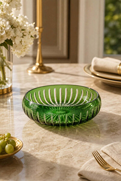 Kristal Market El Yapım ıKesme Kristal Vertical Desen 28 Cm Dekoratif Sunumlu...