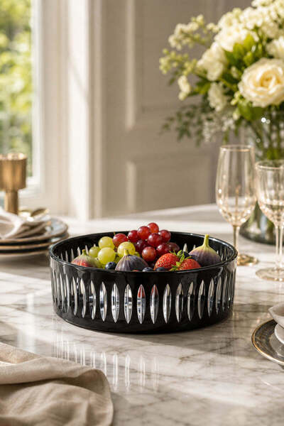 Kristal Market 25cm Kristal Kesme Dekor Sofra Kasesi Meyvelik 25cm