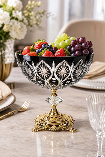 Kristal Market Handcrafted Luxury Aphrodite Model Gold Footed Fruit Bowl Pres...