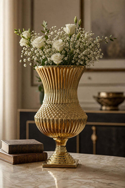 Kristal Market Handmade Crystal Palace Titanium Plated Decorative Vase