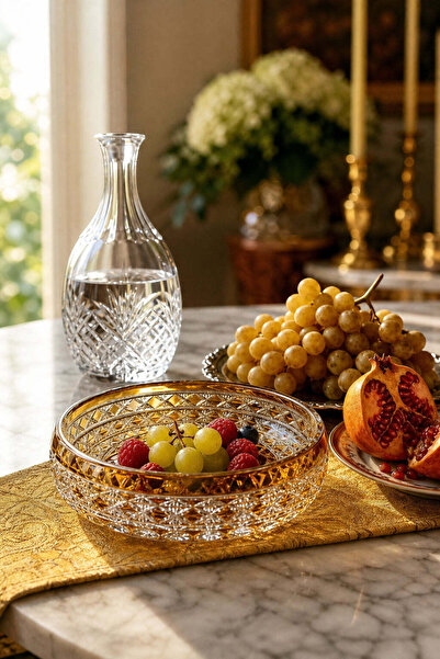Kristal Market El Yapımı Kristal Desenli Ameteist 28cm Sofra Sunum kasesi