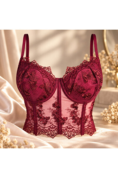 NovaAdAstra Velora Kırmızı Dantelli Korse Bralet Takım