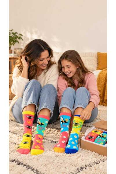 HNSOCKS RENKLİ ÇORAP MAFYASI مجموعة من منقوش جوارب ملونة بتصميم النحل - مجموع...