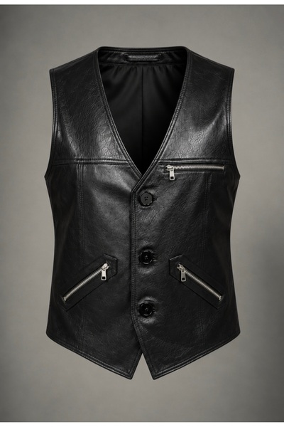 Velmora Leather Hakiki Deri Erkek Yelek-Astarlı-Premium Deri-Fit Kalıp