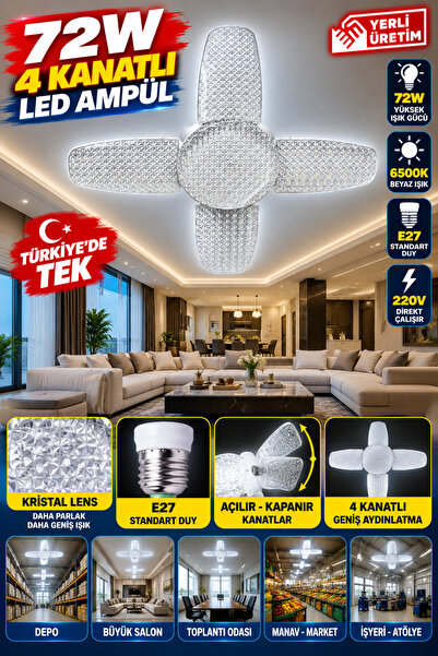 LED PAZARI 72 W YÜKSEK IŞIKLI 4 ARTI 1 KANATLI LED AMPÜL E27 DUY BEYAZ IŞIK S...