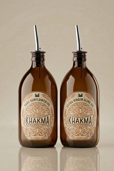 KHAKMA 2’li 500 ml Amber Cam Yağdanlık Seti | Damlatmaz Akıllı Kapaklı Zeytin...