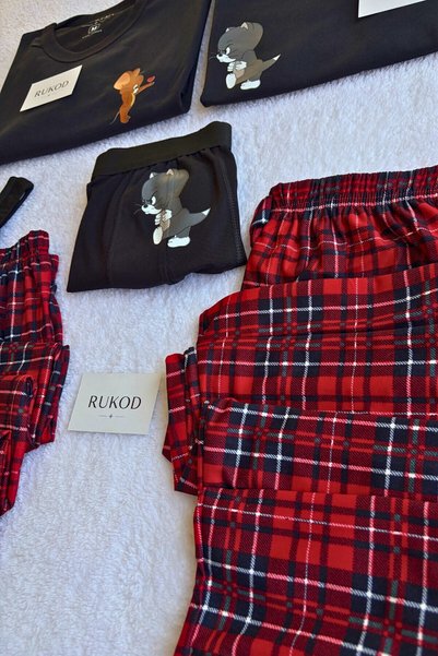 RUKOD Women's Single Black Kitty & Mouse Pajama and Underwear Set (Women's of the Couple Pajamas)