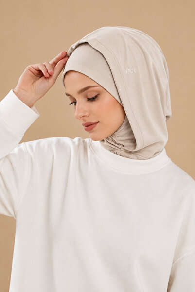 Merve Nayir Bej Kapüşonlu Pratik Bone Athletic Hijab Spor Tesettür Bone - Gün...