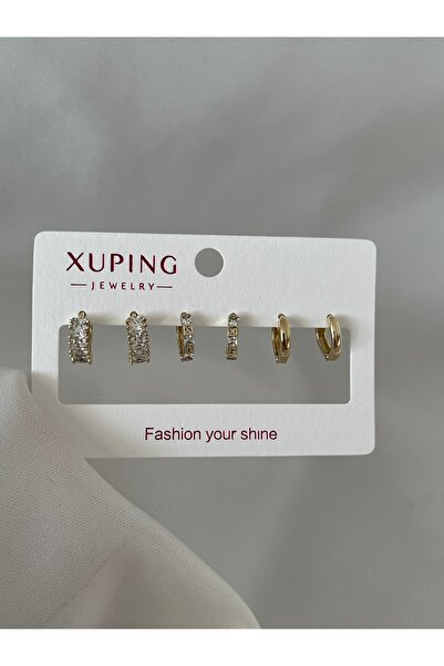 yeknova Xuping 14K Gold Renginde Taşlı 3 Çift (6adet) Kararmaz Kadın Halka Kü...