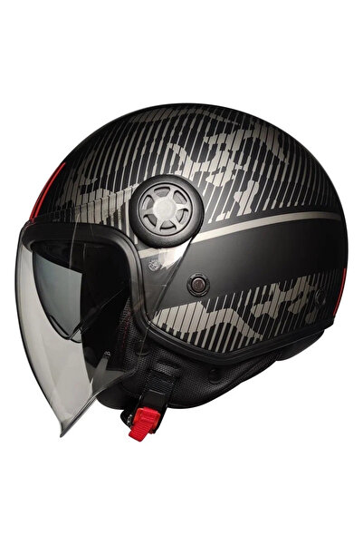 Free-M UNIVER 612 Açık (Yarım) Kask – Desenli Mat Siyah, Vizörlü, Güneş Vizör...