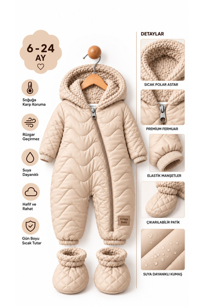PonçiKids Bebek Kozmonot Tulum Kışlık Astronot Tulum Polar Astarlı Suya Dayan...