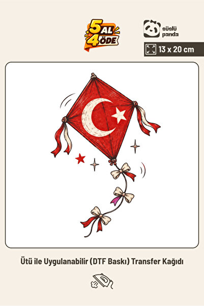 Genel Markalar Ay Yıldızlı Kırmızı Uçurtma Ütüyle Yapışan DTF Baskı Tişört Be...