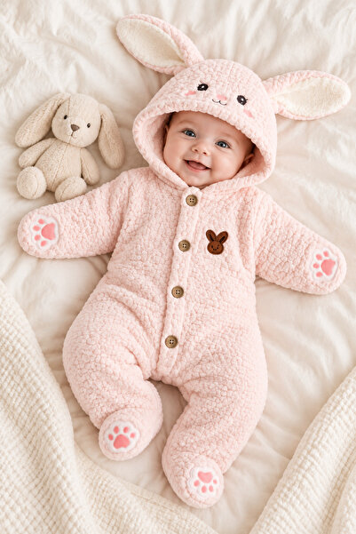 İZYALİF BABY Kız Bebek 0-6 Ay Welsoft Peluş Kapüşonlu Kışlık Uyku Tulumu Yeni...