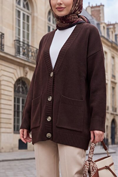 Modamorfo Buttoned Double Pocket Casual Knitwear Cardigan -K. Coffee