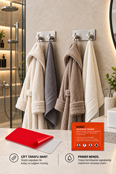2 Adet Dikdörtgen İkili Modern Banyo Askılık 96 mm | Paslanmaz Çelik | Delmeden Yapışkan Montaj